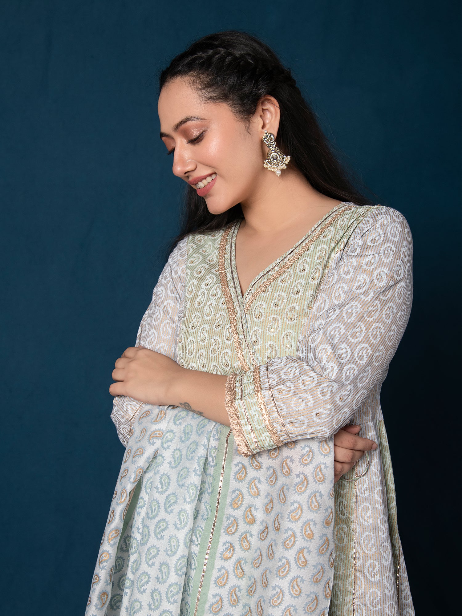 MULMUL BHAVRI ANARKALI KURTA-PANT & DUPATTA SET