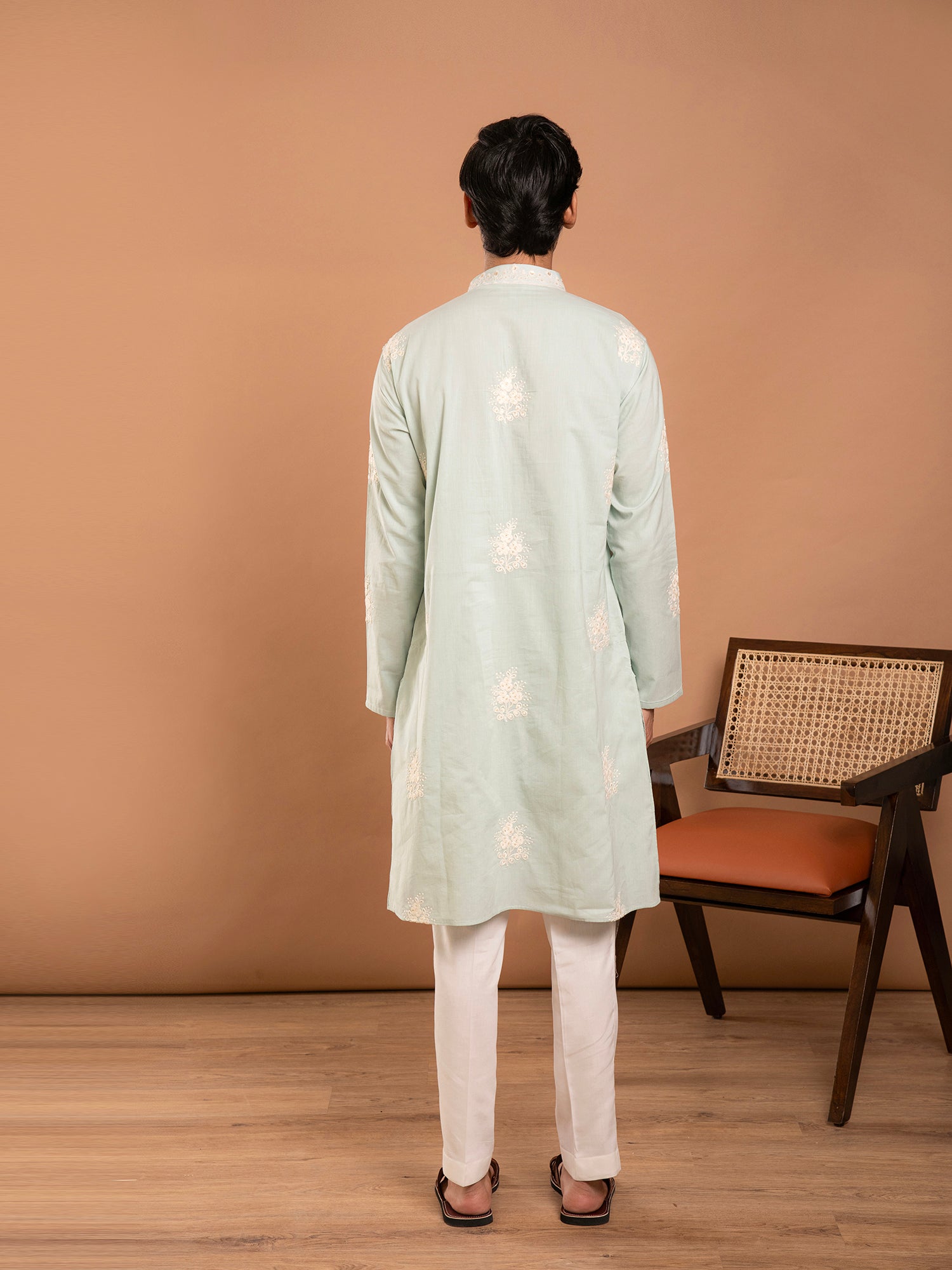 MULMUL ADVIK SAGE GREEN EMBROIDERED KURTA-PANT SET
