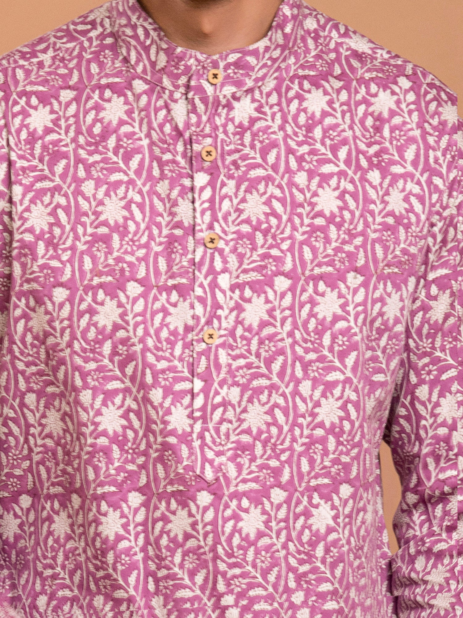 MULMUL AAHAN FLORAL JAAL HAND BLOCK PRINTED KURTA-PANT SET