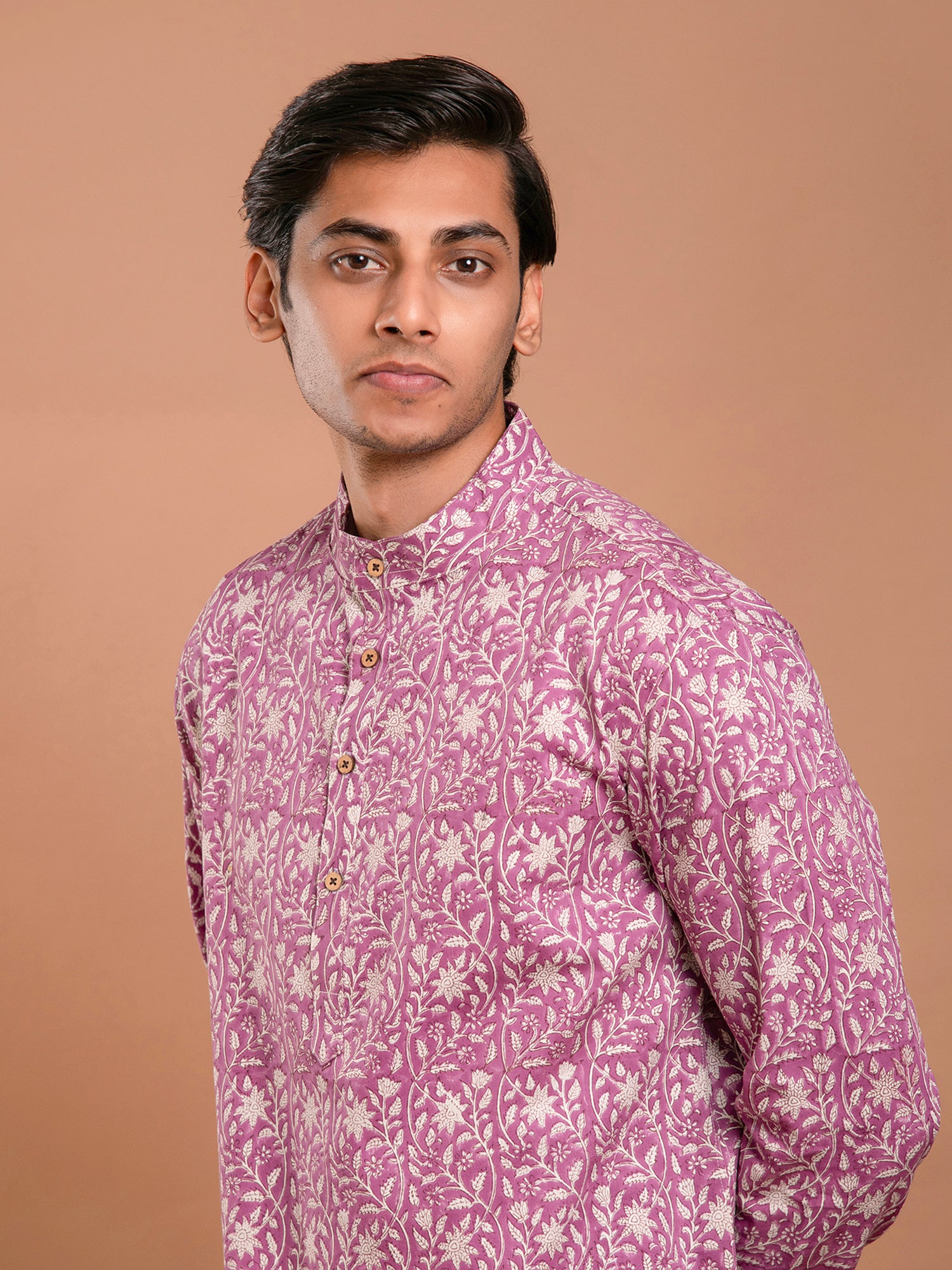 MULMUL AAHAN FLORAL JAAL HAND BLOCK PRINTED KURTA-PANT SET