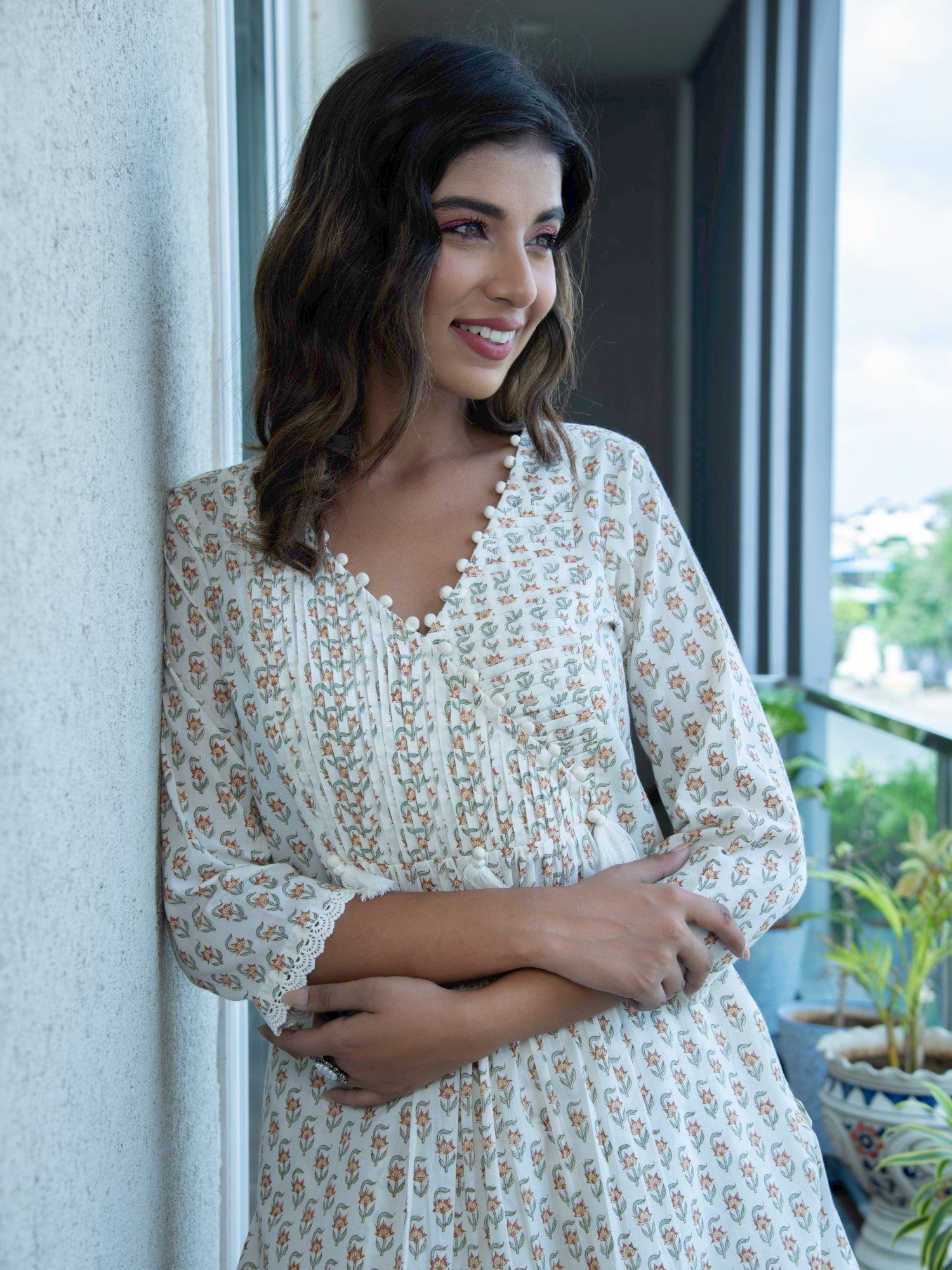 MULMUL AIZAH BLOCK PRINTED KURTA & TULIP PANTS SET
