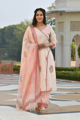 AANIYA FLORAL MOTIFS BLOCK PRINTED KURTA-PLAZZO & DUPATTA SET