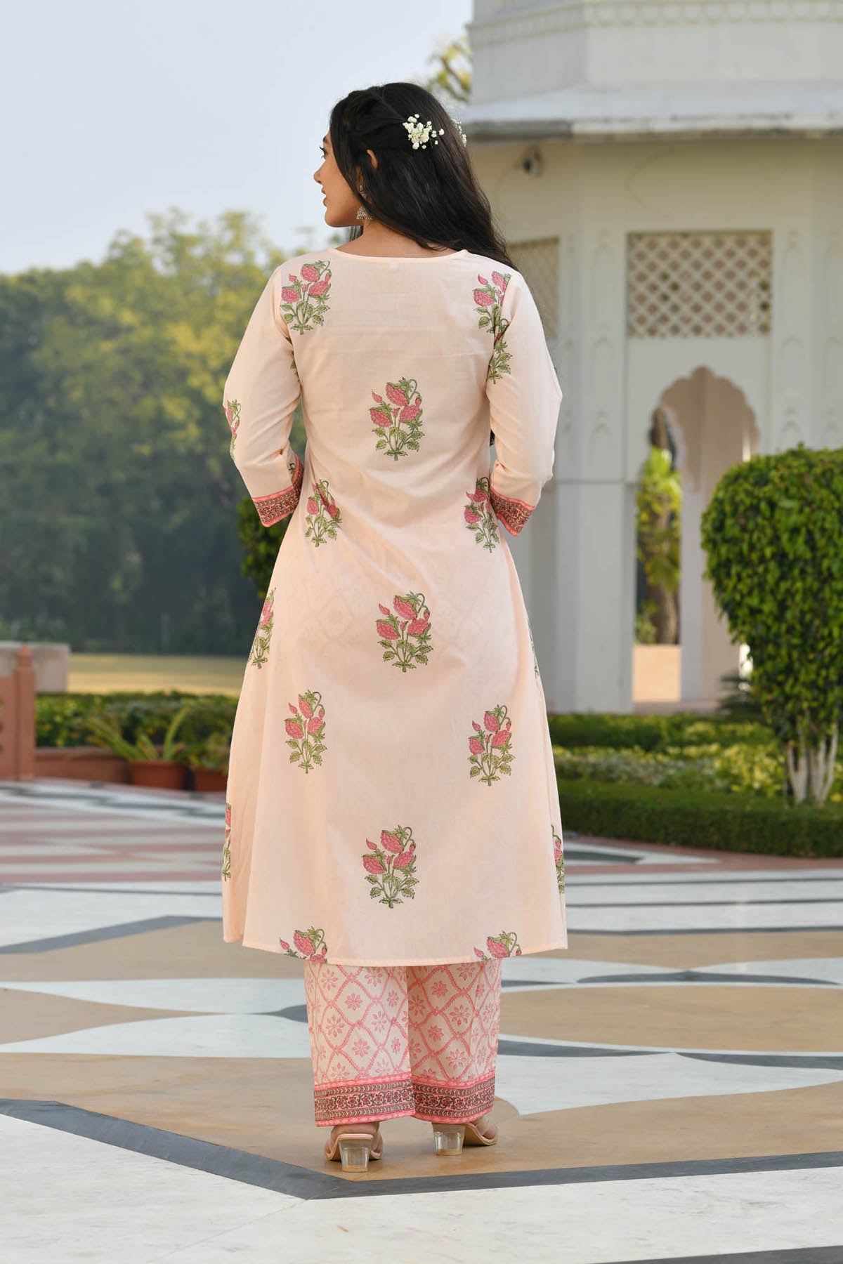 AANIYA FLORAL MOTIFS BLOCK PRINTED KURTA-PLAZZO & DUPATTA SET